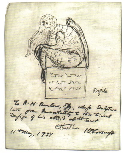 Boceto de Cthulhu, personaje creado por H. P. Lovecraft para sus relatos de terror, incluido en su 'Cuaderno de ideas' con fecha de 11 de mayo de 1934.