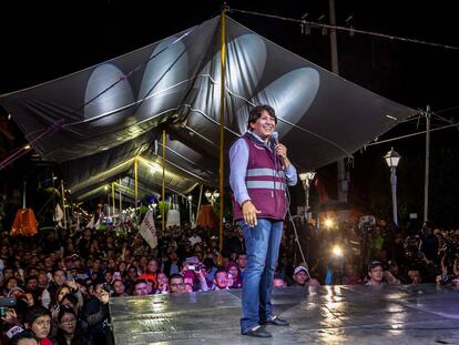 Delfina Gómez, durante su cierre de campaña en Texcoco.