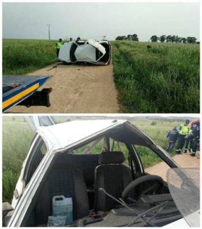 Así ha quedado el coche tras el accidente de tráfico registrado esta tarde en el término municipal de Villar del Rey,