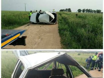 Así ha quedado el coche tras el accidente de tráfico registrado esta tarde en el término municipal de Villar del Rey,