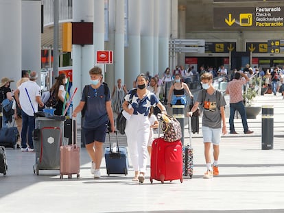 British tourists arrive in Palma de Mallorca on Wednesday.