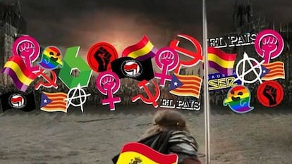 El meme que compartió Vox en sus redes sociales y que popularizó al icono del fantasma con la bandera del Orgullo.