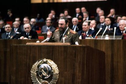26 de febrero de 1981, palacio de congresos del Kremlin, en Moscú. Fidel Castro da un discurso durante el vigésimo sexto Congreso del Partido Comunista de la Unión Soviética (PCUS).