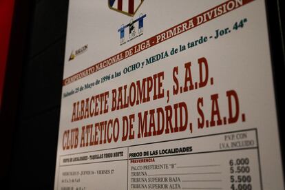 Cartel del último partido de liga entre el Albacete y el Atlético de Madrid en la temporada 95-96