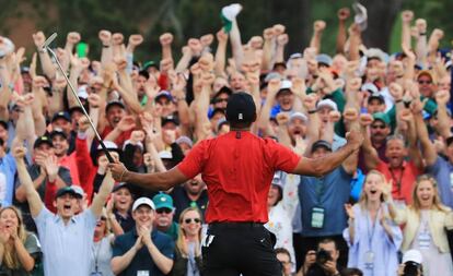 Tiger celebra la victoria.