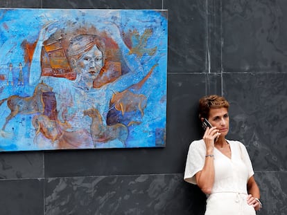 María Chivite, este jueves en el Parlamento navarro.
