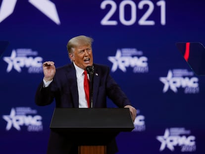 Donald Trump, este domingo durante su discurso de clausura de la Conferencia de Acción Política Conservadora, en Orlando.