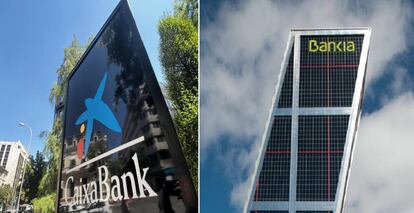 Sedes de Caixabank y Bankia.