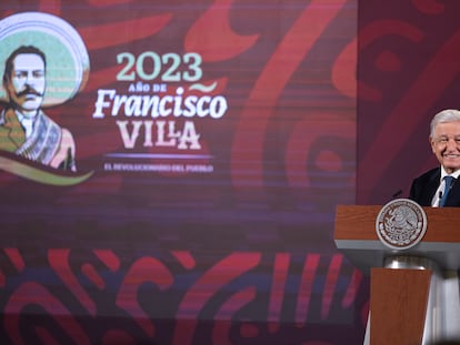 El presidente de Andrés Manuel López Obrador, durante una rueda de prensa hoy, en Palacio Nacional de la Ciudad de México.