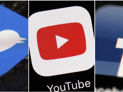 Logotipos de Twitter, YouTube y Facebook. 