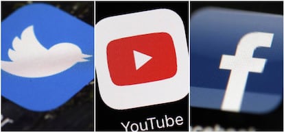 Logotipos de Twitter, YouTube y Facebook. 