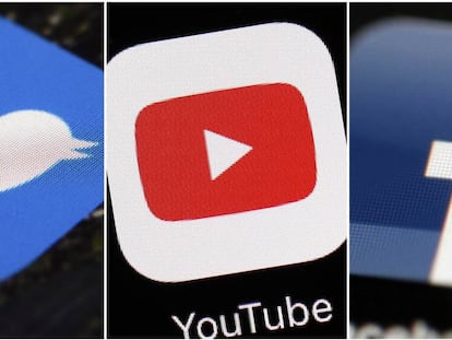 Logotipos de Twitter, YouTube y Facebook. 