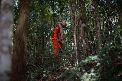 Bombeiro abre trilha durante as buscas em Brumadinho.