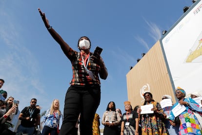 Protesta en la cumbre del clima que se celebra en la ciudad egipcia de Sharm el Sheij.