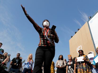 Protesta en la cumbre del clima que se celebra en la ciudad egipcia de Sharm el Sheij.