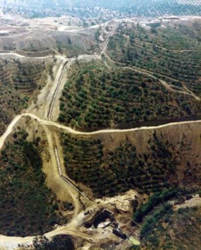 Imagen aérea del sistema de captación que se tiene que usar ahora por la falta del túnel en el Huesna.