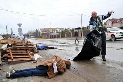 A civilian victim in Bucha.