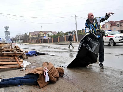 A civilian victim in Bucha.