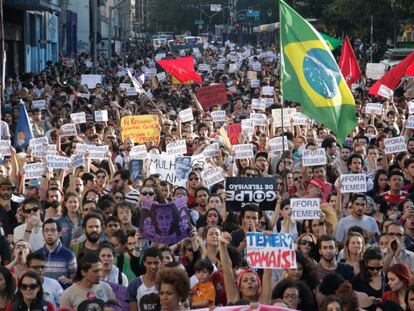 Protesta contra el gobierno del mandatario interino brasile&ntilde;o Michel Temer.