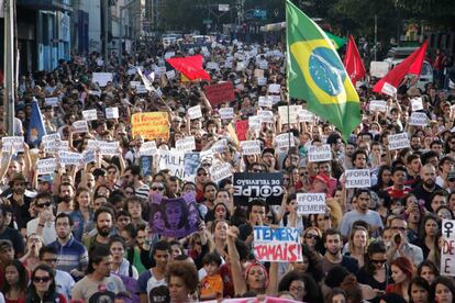 Protesta contra el gobierno del mandatario interino brasile&ntilde;o Michel Temer.