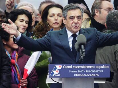 El candidato presidencial François Fillon en un momento de su discurso el pasado 5 de marzo, en París.