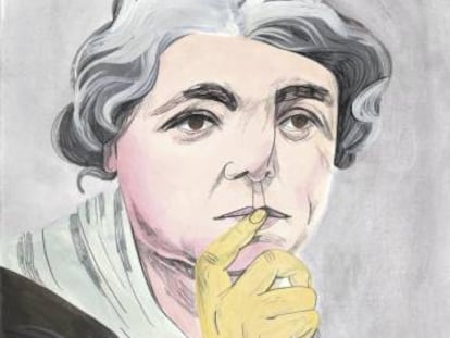 La escritora María Lejárraga, dibujada por María Herreros.
