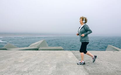 Jogging on a seaside pier