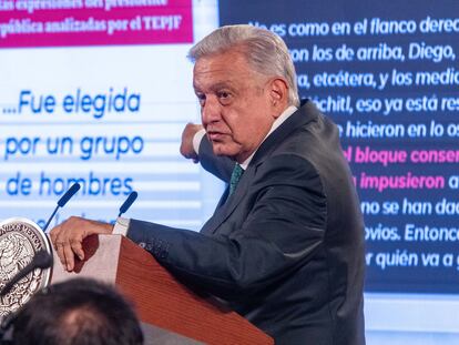 Andrés Manuel López Obrador durante la conferencia matutina en Palacio Nacional.