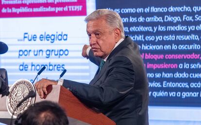 Andrés Manuel López Obrador durante la conferencia matutina en Palacio Nacional.