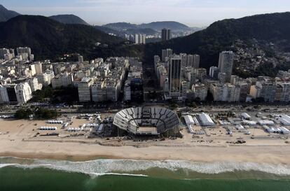 Ya están listos los estadios en la playa de Copacabana. En el Arena de Vóley-Playa se celebrarán las competiciones de voleibol playa.