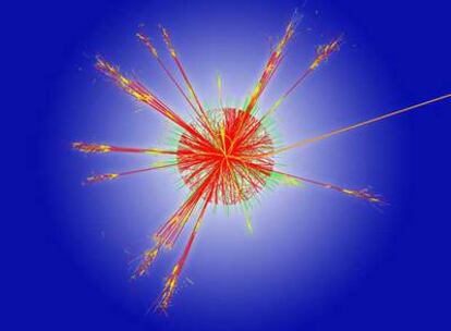 Reproducción de lo que será una colisión de partículas en el LHC.