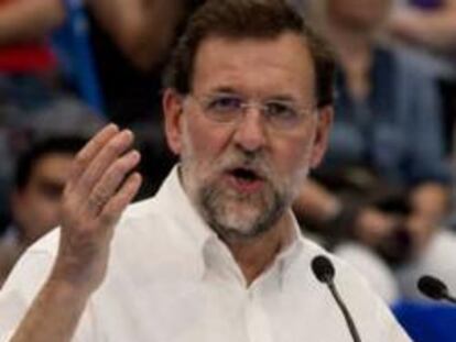 El líder del PP Mariano Rajoy, durante su intervención en el acto de presentación de los candidatos de la provincia de Almería