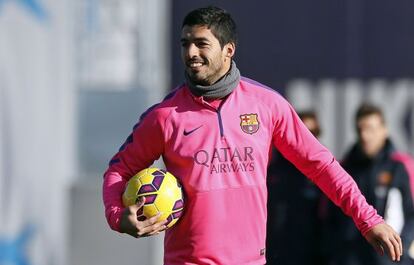 El davanter Luis Suárez en un entrenament.