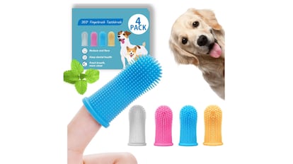 Cepillo de dientes para perros con forma de dedo.