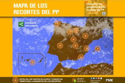 El PSOE pone en el mapa los recortes de las comunidades del PP.