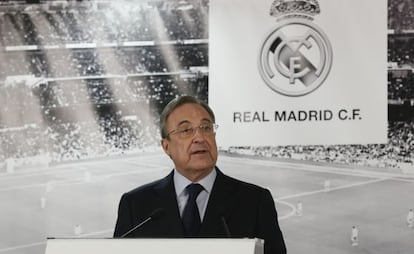 Florentino Pérez no anúncio de segunda-feira.