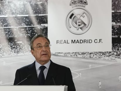 Florentino Pérez en la comparecencia del lunes.