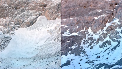 Glaciar leonés Trasllambrión en 2007 y en 2025
