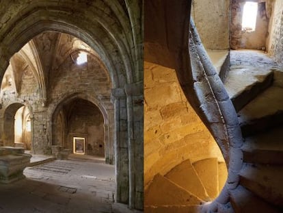 Un arco ojival y una escalera de caracol en el monasterio de Santa María de Rioseco, en la provincia de Burgos.