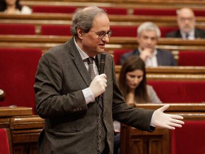 El presidente de la Generalitat, Quim Torra, en el pleno del pasado viernes