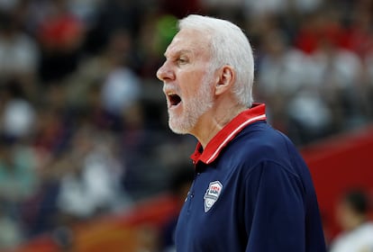 Gregg Popovich, en un partido de Estados Unidos contra Francia, en el Mundial de 2019.