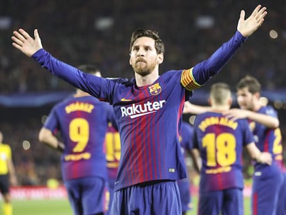 Messi comemora o terceiro gol catalão.