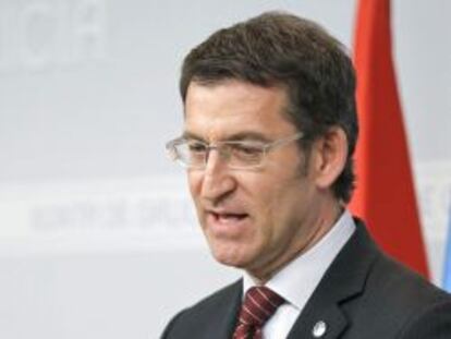 GRA239 SANTIAGO DE COMPOSTELA, 20/6/2013.- El presidente de la Xunta de Galicia, Alberto N&uacute;&ntilde;ez Feij&oacute;o, durante la rueda de prensa en la que explic&oacute; los acuerdos del consejo, esta ma&ntilde;ana en San Caetano. EFE/Lavandeira jr