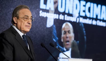 Florentino Peréz, en un acto en el Bernabéu este jueves.
