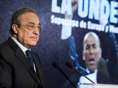 Florentino Per&eacute;z, en un acto en el Bernab&eacute;u este jueves.