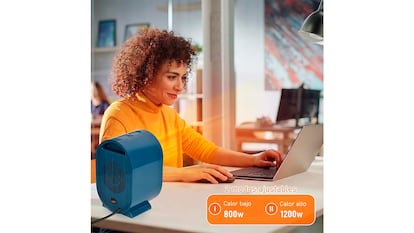 Mini calefactor sobre fondo blanco.