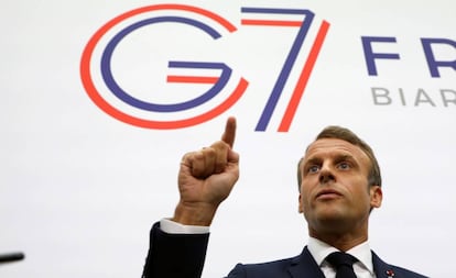 El presidente francés, Emmanuel Macron, hace unas declaraciones en la cumbre del G7 de Biarritz.