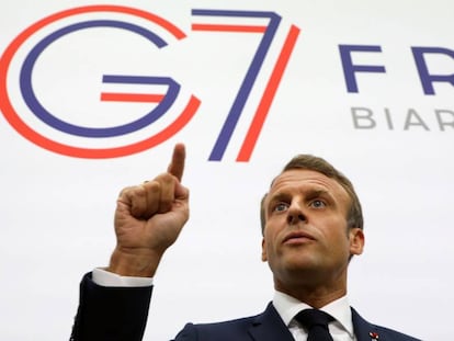 El presidente francés, Emmanuel Macron, hace unas declaraciones en la cumbre del G7 de Biarritz.