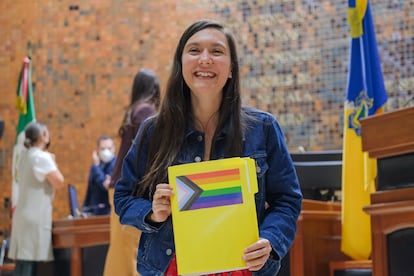 La diputada local de Jalisco Susana de la Rosa, tras presentar la iniciativa de matrimonio igualitario en el Congreso del Estado el 27 de enero de 2022.