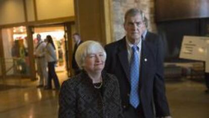 Janet Yellen, presidenta de la Reserva Federal de Estados Unidos, en el simposio anual de bancos centrales que se celebra en Jackson Hole. 